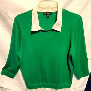 Green sweater with removable white collar